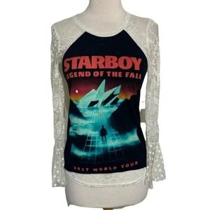 Imagenation Starboy 2017 World Tour Top Small Black Lace Bell Sleeve Graphic